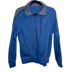 Lululemon Jacket Men M Blue Long Sleeve Full Zip Fleece Knit Gym Jacket Big Logo